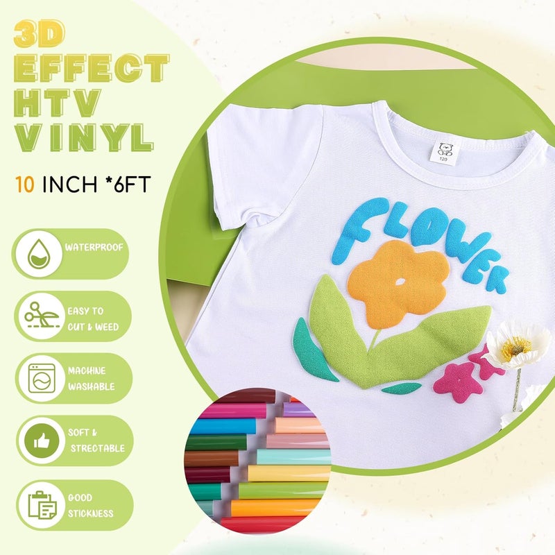 Tintnut Puff Vinyl Heat Transfer - 10inches x 6ft 3D Pale Olive Green Puff HTV Roll Heat Transfer Vinyl Foaming Colorful Puffy Iron on Vinyl for T-Shirts DIY Compatible with Cricut or Silhoutte Cameo - Image 2